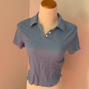 Madewell Light Blue Crinkled Polo Crop Top